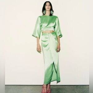 Zara satin effect tied top and midi skirt